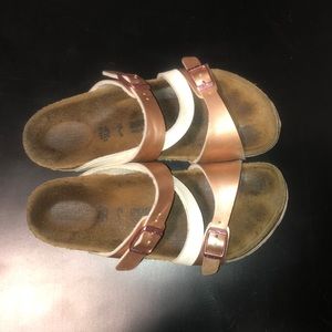 Birkenstock rose gold and white 3 strap